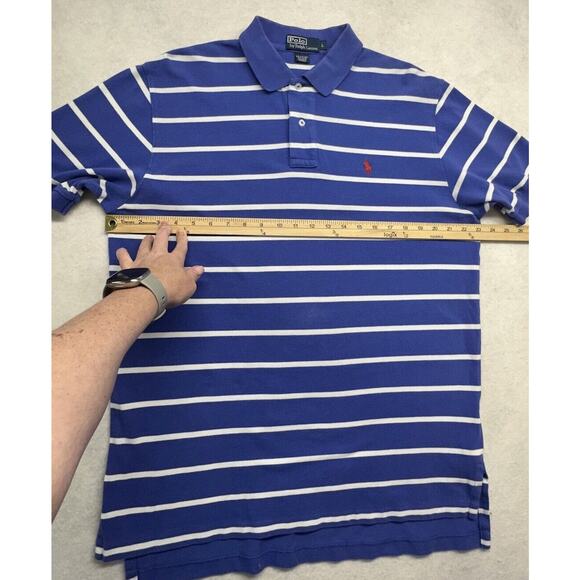 Polo by Ralph Lauren Shirt Red Pony Mens‎ Large Medium Blue With White Stripes - Picture 5 of 7